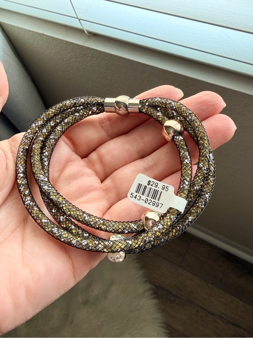 Triple-Strand Black and Gold Sparkle Wrap Bracelet